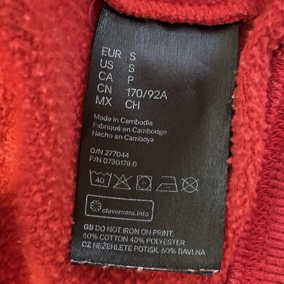 H&M Peanuts Snoopy Red Sweatshirt Hoodie Mens Small Pouch Pocket - Picture 6 of 7